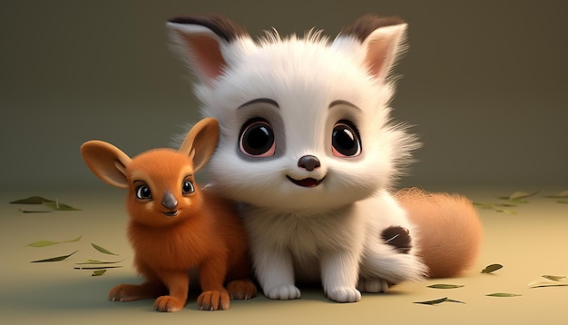 cute baby animal character colorful and cute pixar style