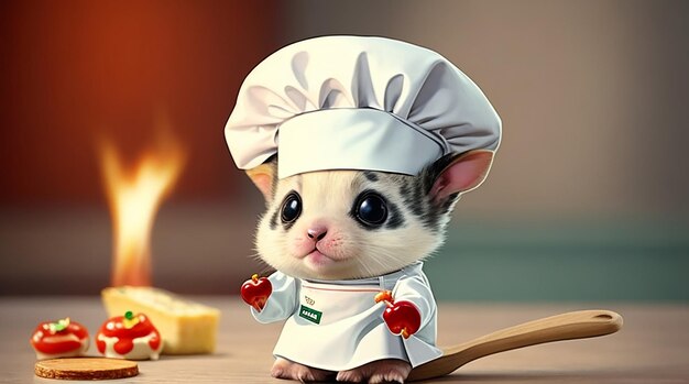 Photo cute baby animal dressed as a chef