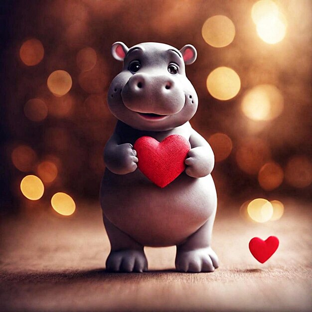 Photo cute baby animal holding valentine heart