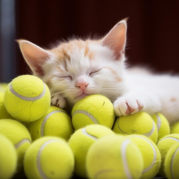 Cute baby animal on the tennis ground sport