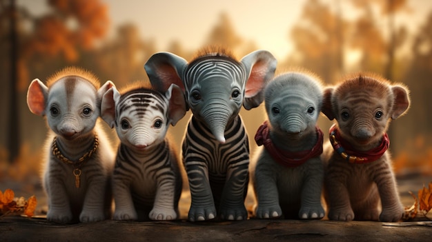 Photo cute baby animals elephant zebra