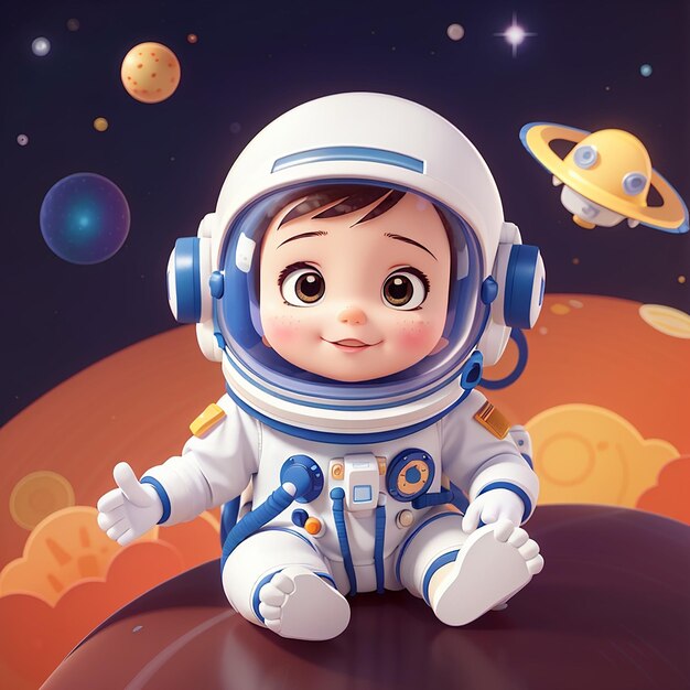 Cute Baby Astronaut Sitting In Space Cartoon Vector Icon Illustration Science Technology Icon Concept Isolated Premium Vector Flat Cartoon Style