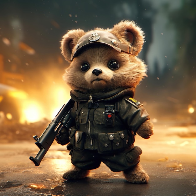 A cute baby bear in special forces officer costume Generative Ai