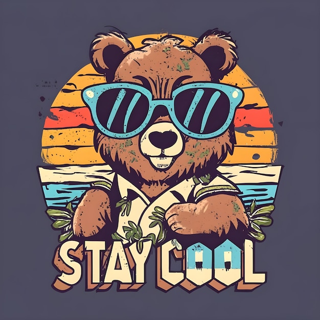 Photo a cute baby bear wearing sunglasses with text stay cool