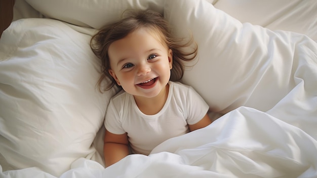 cute baby on the bed cheerful