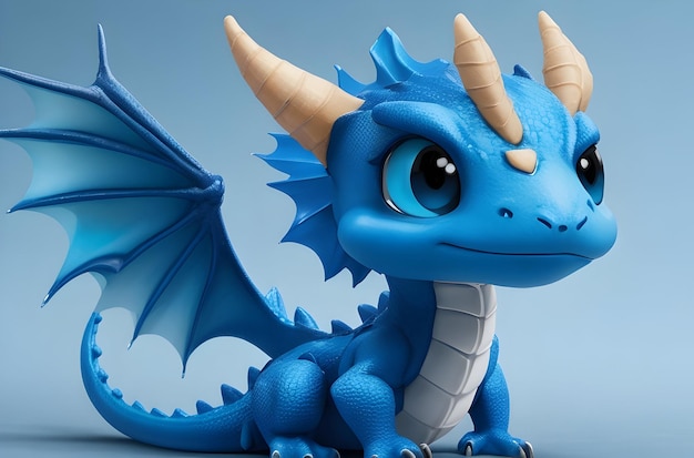 Cute baby blue dragon generative ai