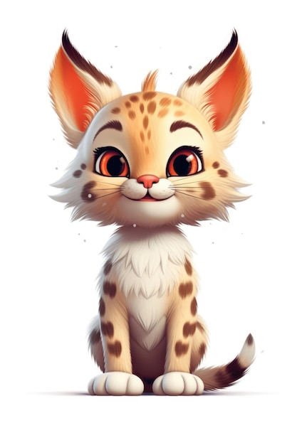 Cute baby Bobcat in Cartoon Style on white background generative AI