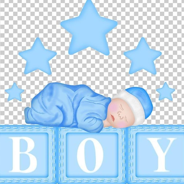 Photo cute baby boy sleeping on blue stars