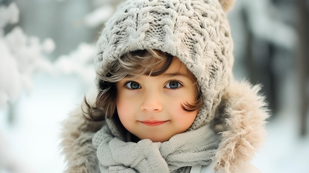 Cute baby boy smiling in winter wearing a knit cap