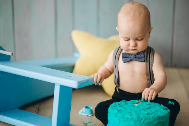 Cute baby boy in studio