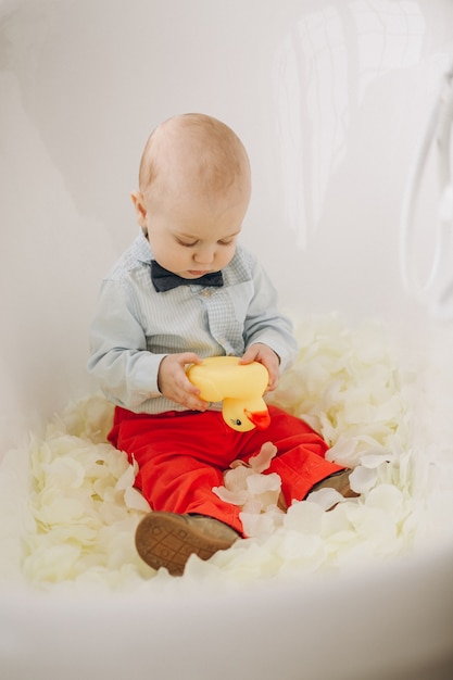 Cute baby boy in studio