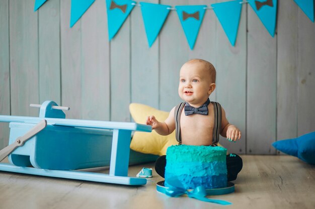 Cute baby boy in studio