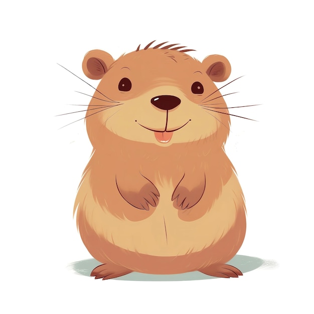 Photo cute baby capybara drawing white bacground