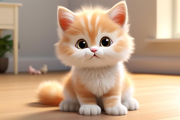 Photo cute baby cat character 3d rendering cartoon illustration