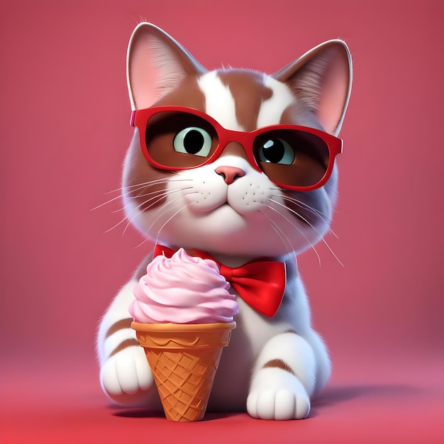 Foto simpatico personaggio del gattino che indossa occhiali rossi