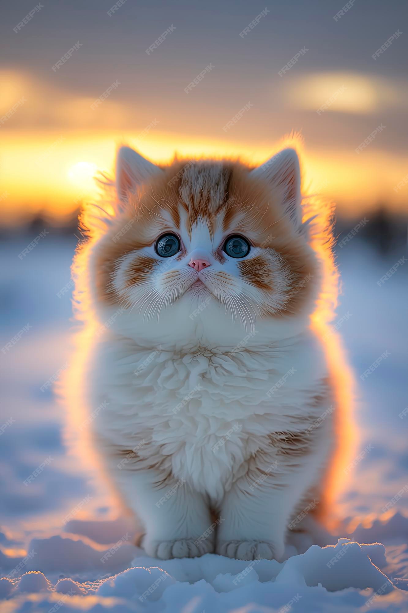 Premium Photo | Cute Baby Cat Sitting In The Snow With Beautiful Sun Light  Generated By Ai