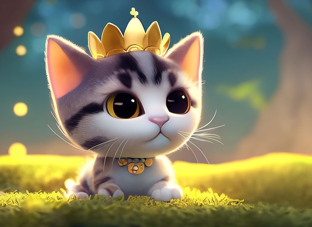 A Cute Baby Cat with Crown on Head