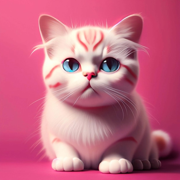 분홍색 배경에 격리된 파스텔 색상의 머리카락을 가진 귀여운 아기 고양이