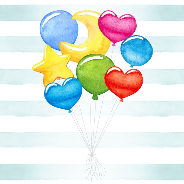 Photo cute baby, colorful, watercolor balloons