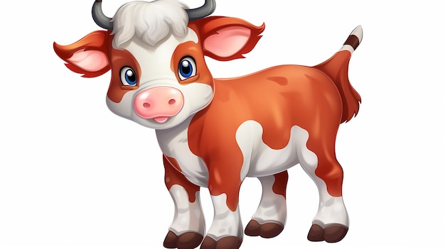 Photo cute baby cow cartoon in high quality on white