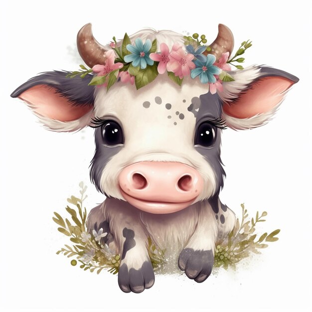 Photo cute baby cow sublime watercolor
