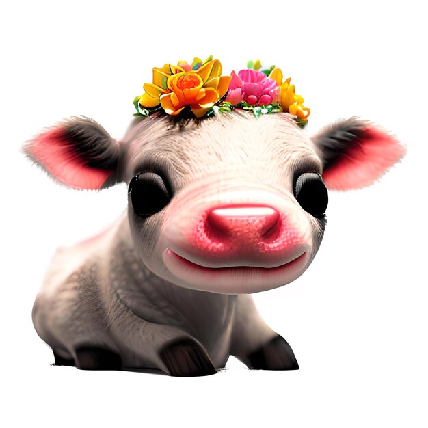 cute baby cow with a beautiful flower crown