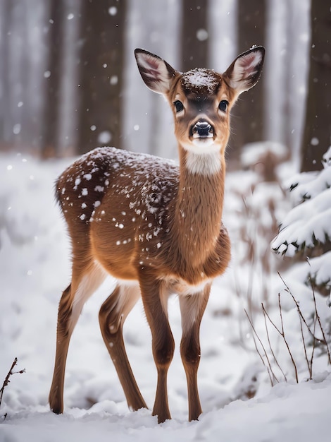Фото Милый олень на снежном фоне