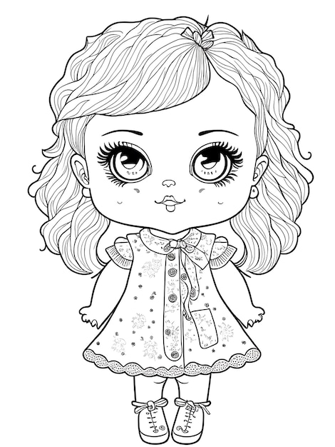 Photo cute baby doll coloring page for kids