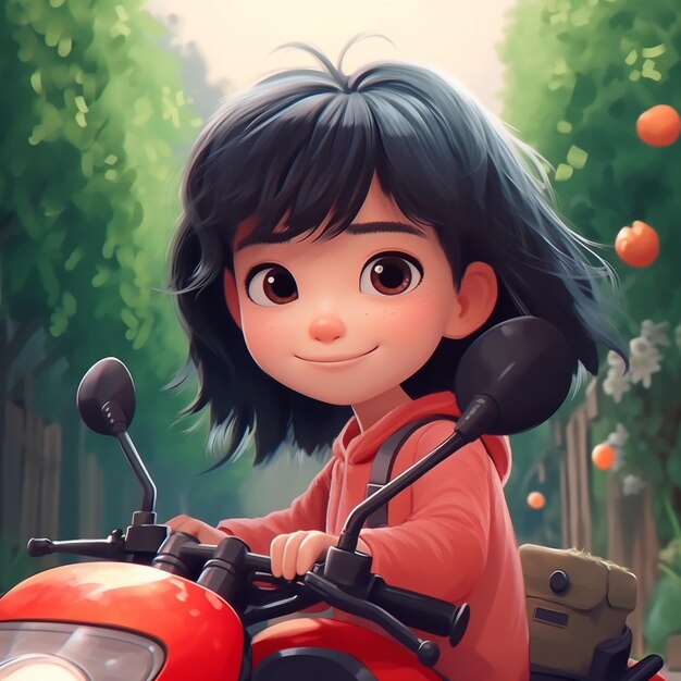 Cute baby doll girl cartoon with scooter illustration