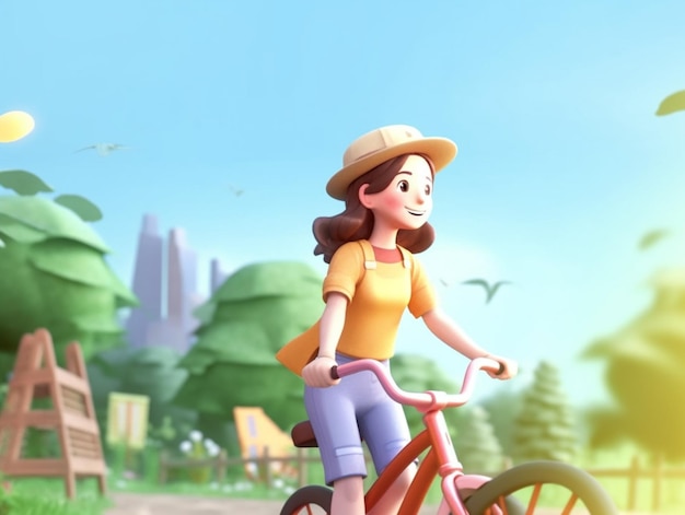 Cute baby doll girl cartoon with scooter illustration