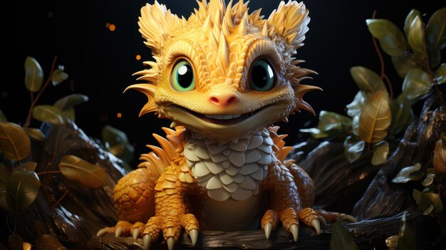 Photo cute baby dragon cartoon