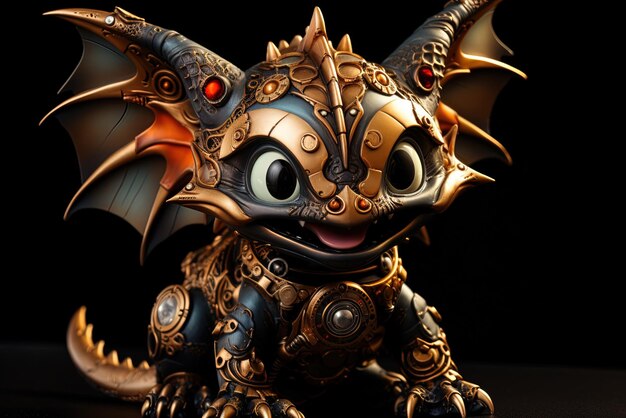 Cute baby dragon puppy character Steampunk illustration