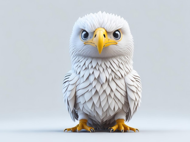 Cute baby eagle illustration 3d style on white background ai generative