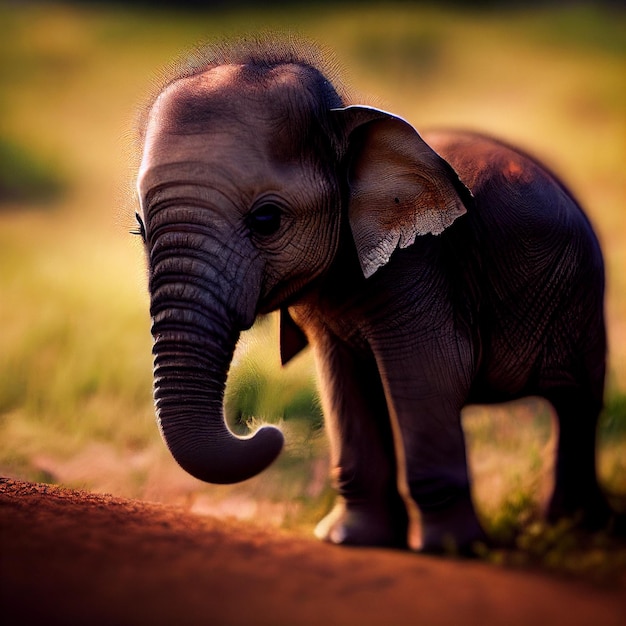 Cute baby elephant calf in nature 3d rendering