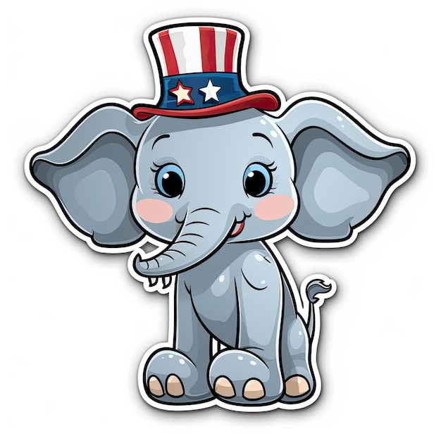 색 배경에 고립된 귀여운 아기 코끼리 만화 스티커 터 일러스트레이션