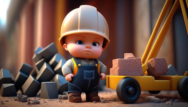 Foto cute baby engineer nel casco da costruzione