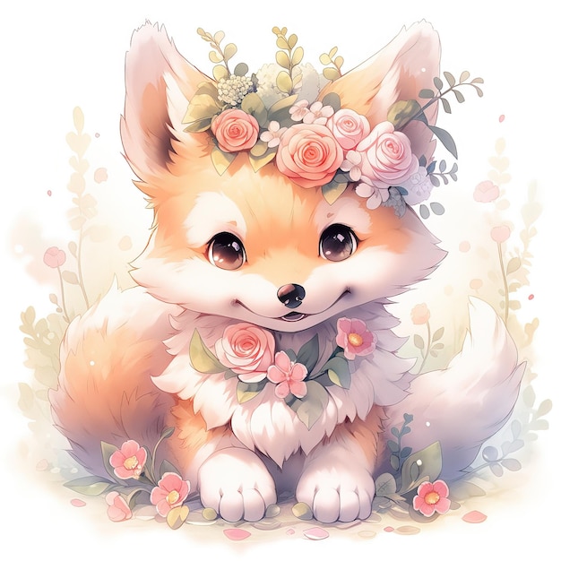 Cute baby fox watercolor clipart