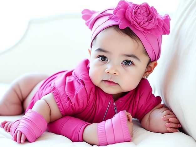 Cute baby fun Children and girl sitting on the photo frame looking away Ai Genareted