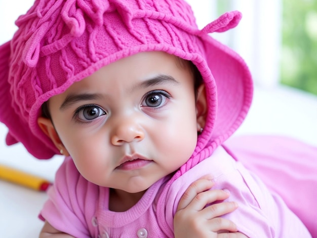 Cute baby fun Children and girl sitting on the photo frame looking away Ai Genareted