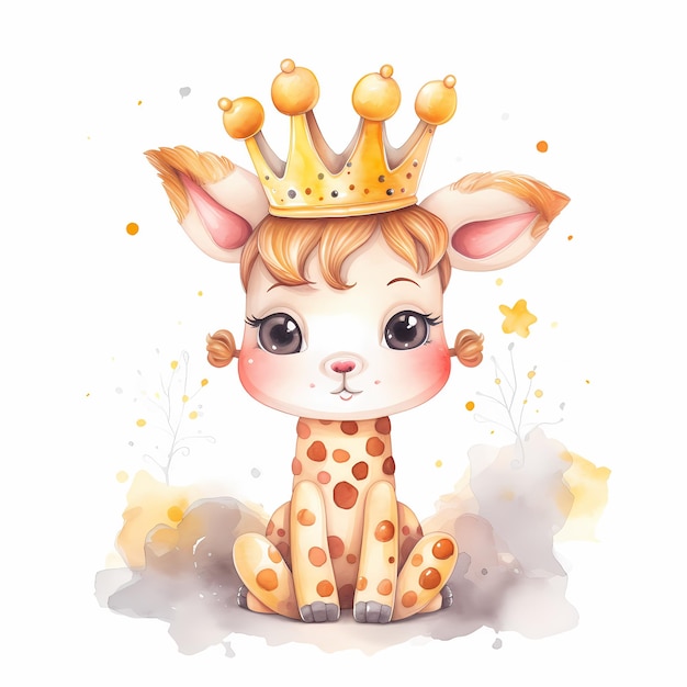 Cute baby giraffe watercolor style isolated on white background