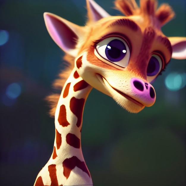 Фото Милый маленький жираф с большими глазами милое маленькое животное 3d рендеринг мультипликационного персонажа