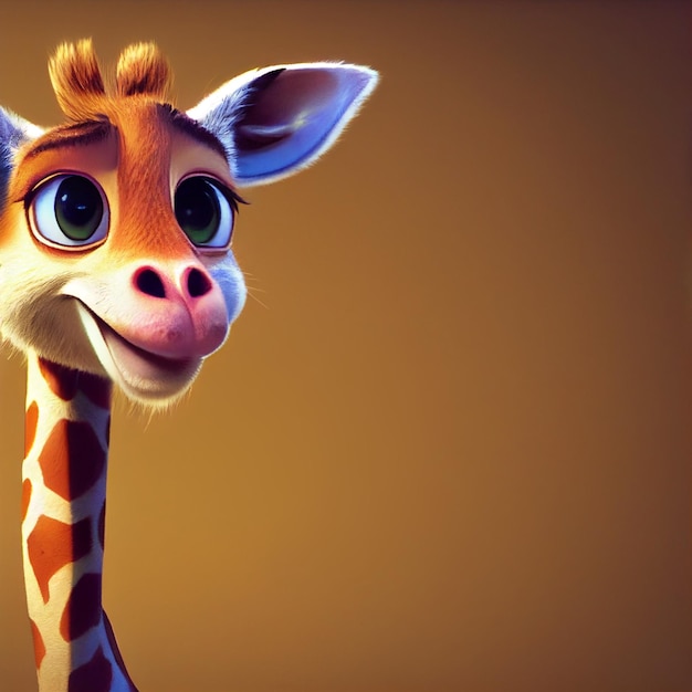 Cute baby giraffe with big eyes lovely little animal 3D rendering cartoon character