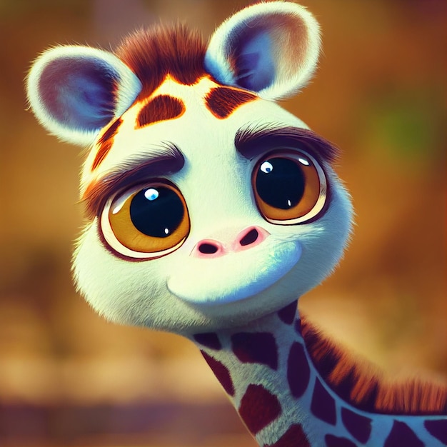 Foto cute baby giraffa con occhi grandi adorabile animaletto rendering 3d personaggio dei cartoni animati