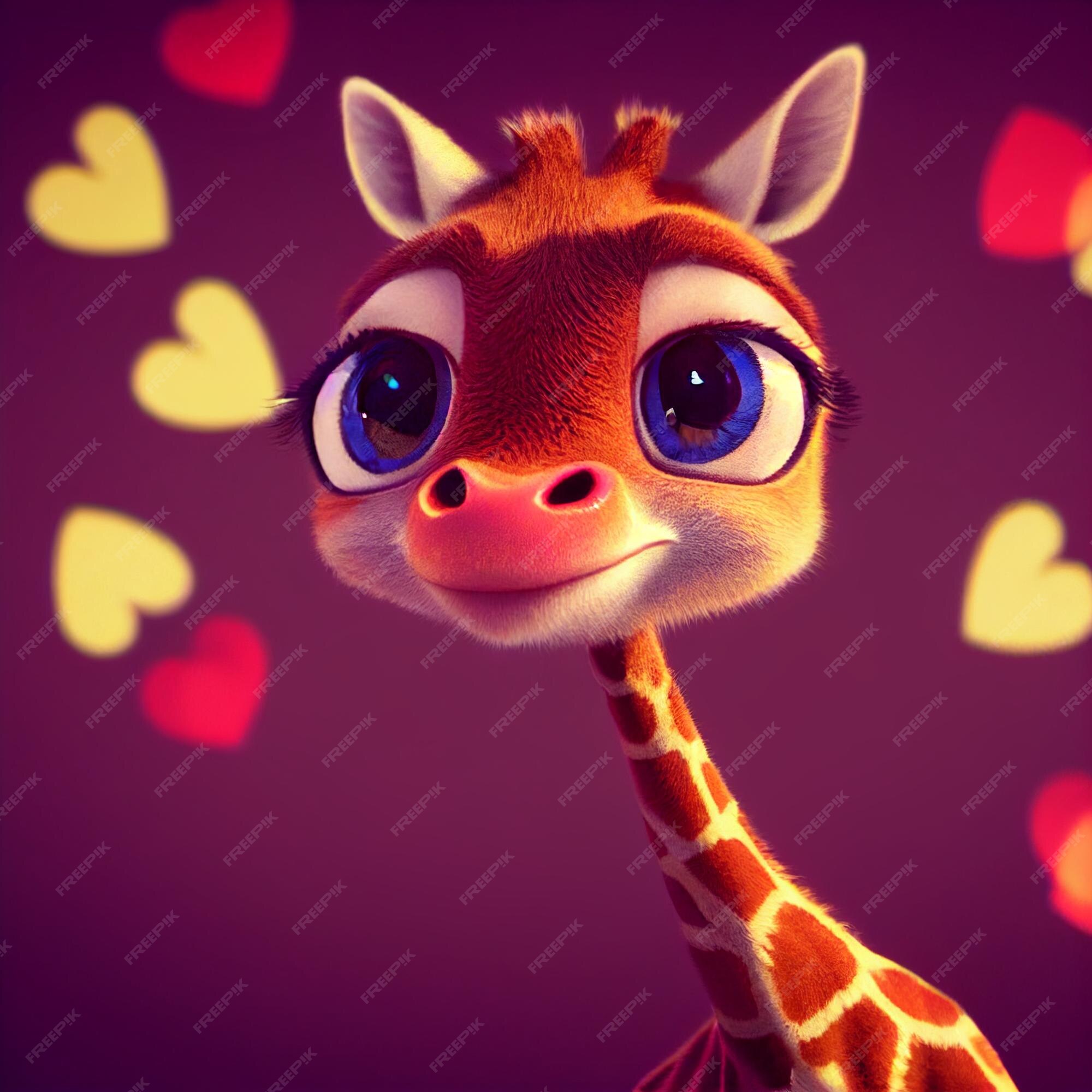 Premium Photo | Cute baby giraffe with hearts valentine's day greeting