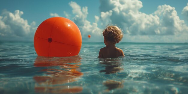 Foto una bambina carina si bagna in mare in una giornata di sole