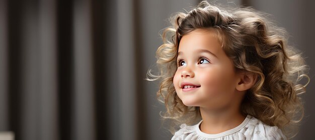 Cute baby girl looking away in a blurry background