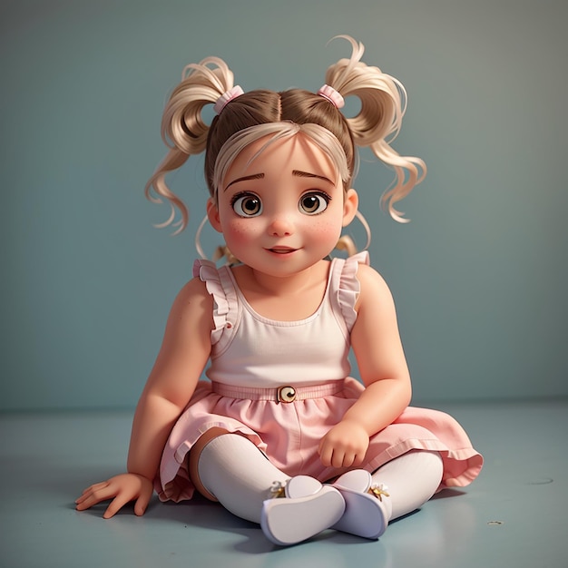 Cute baby girl sitting with pigtails on head