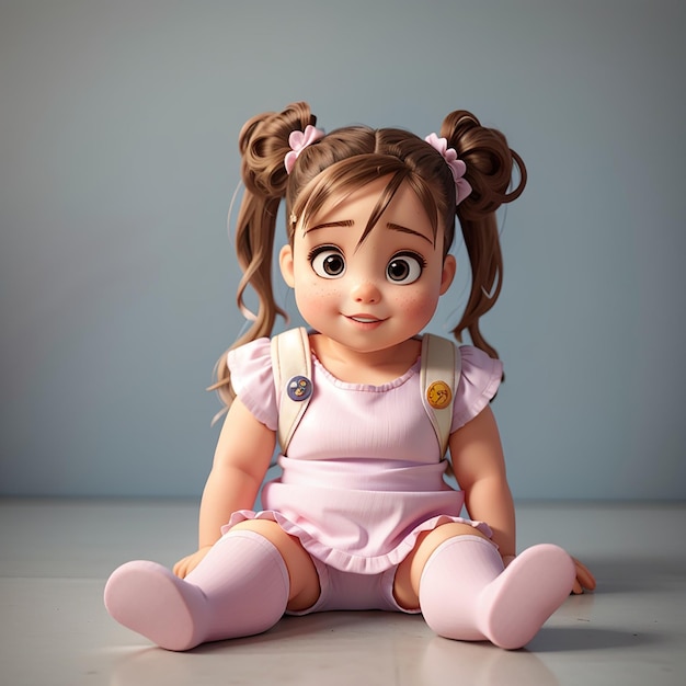 Cute baby girl sitting with pigtails on head