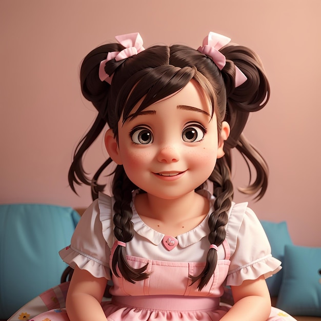 Cute baby girl sitting with pigtails on head