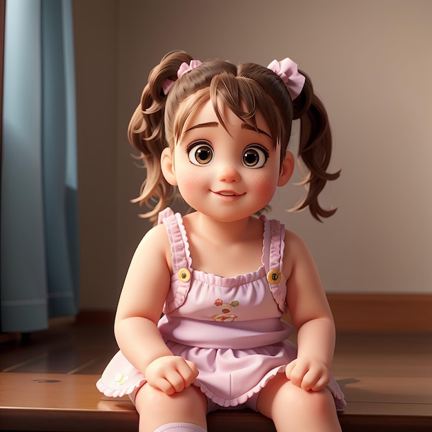 Cute baby girl sitting with pigtails on head